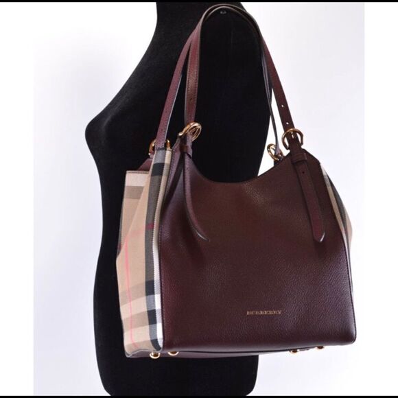 Burberry Canterbury Mahogany Tote Satchel Bag Purse Nova Check Print Burgundy - Picture 1 of 15